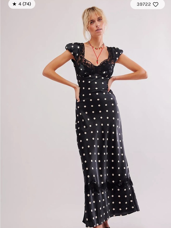 Free People Dresses & Skirts - Free People Black Polka Dot Lace-Trim Maxi Dress